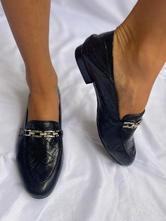 MOCASINES CATA CLASICO NEGRO CROCO-PRE ORDER
