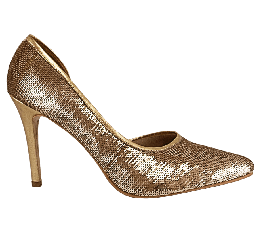 gold sequin stilettos